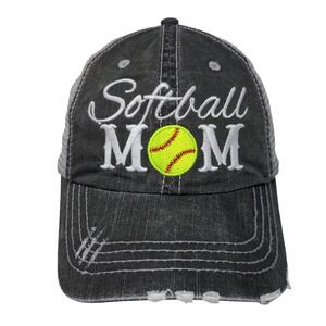 Softball Mom Strapback Trucker Hat Gray OSFA Adjustable Mesh Back Distressed